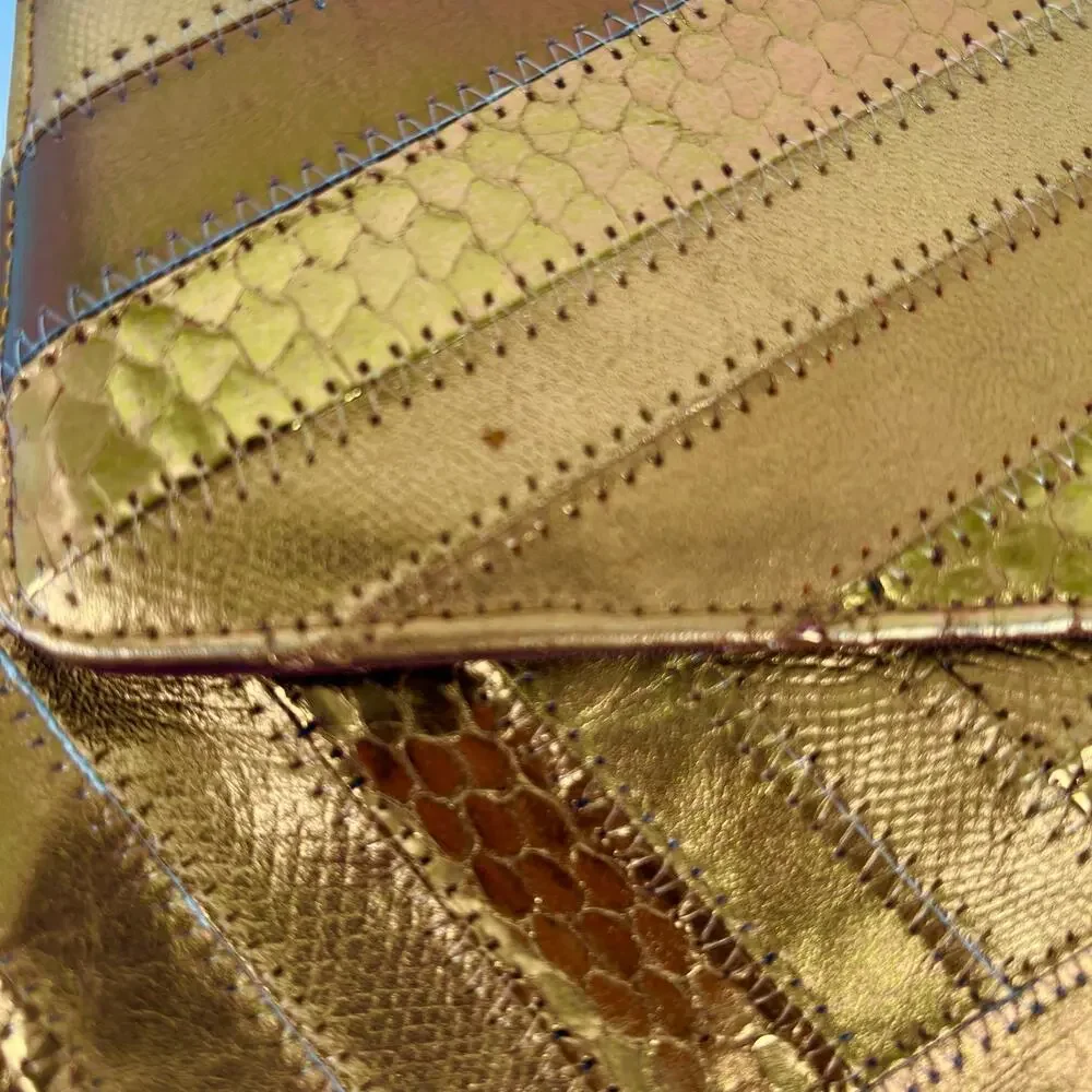 80s bronze metallic snakeskin clutch evening bag 1980s vintage